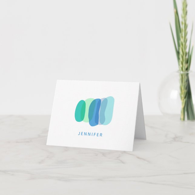 Cartão De Notas Formas geométricas bonito de Abstrato em Azul e Ve (Frente)