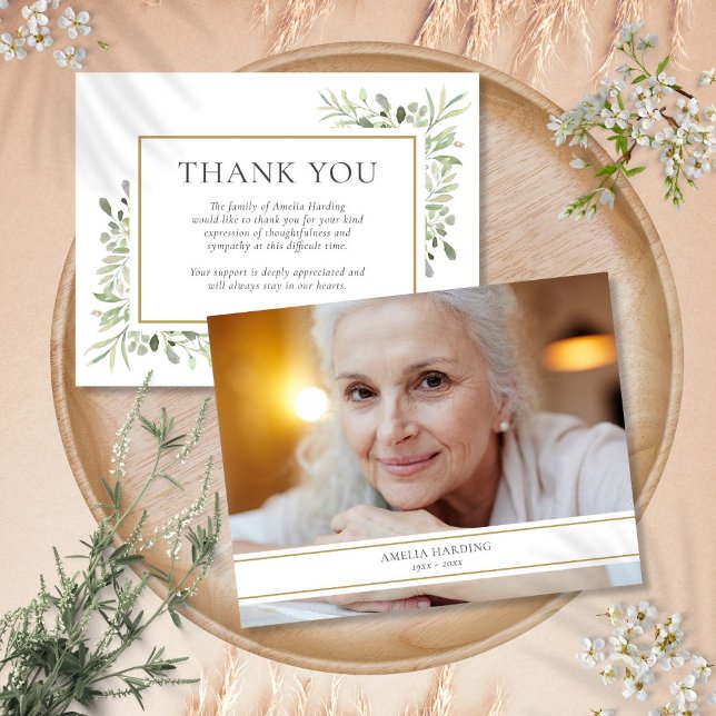 Cartão De Notas Foto da Folhagem Memorial Funeral Obrigado (Funeral Memorial Foliage Photo Thank You Note Card)