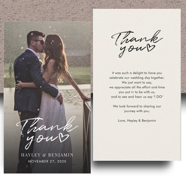 Cartão De Notas Foto De Casamento Com Letra De Mão Elegante Obriga (Elegant Hand-Lettered Wedding Photo Thank You Note Card)