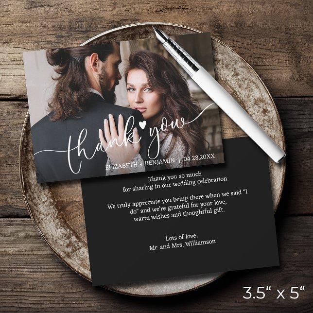 Cartão De Notas Foto De Casamento Com Letra De Mão Obrigado (3.5" x 5" wedding photo thank you note cards with your message on the back)