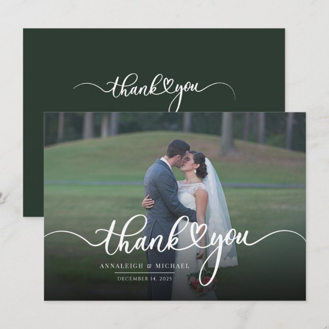 Cartão De Notas Foto De Casamento Com Letra Moderna, Obrigado (Frente/Verso)