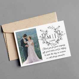Cartão De Notas foto de casamento de agradecimento com monograma f