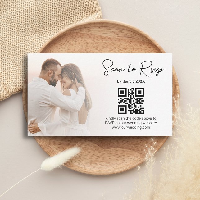 Cartão De Notas foto de casamento elegante do código rsvp qr minim (Criador carregado)