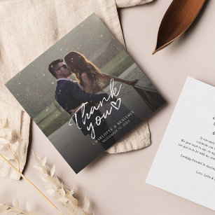 Cartão De Notas Foto de Dia de Casamento com Letra de Mão Obrigado