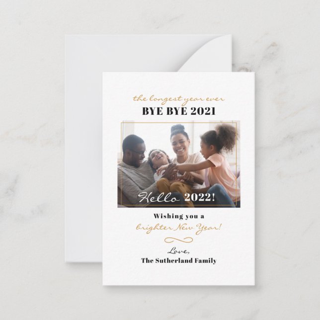Cartão De Notas Foto de família com letra manuscrita de Ano Novo (Frente)
