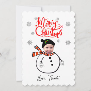 Cartão De Notas Foto de rosto personalizado bonitinho Snowman Feli
