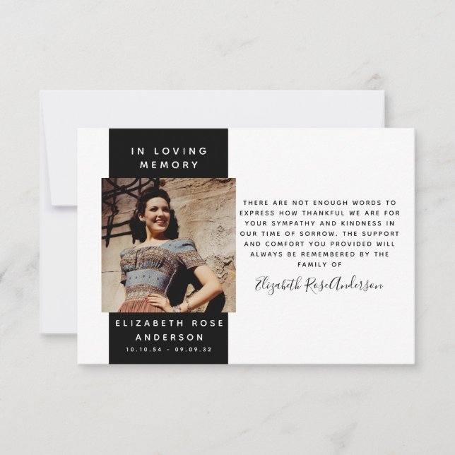 Cartão De Notas Foto de simpatia Funeral Obrigado (Frente)