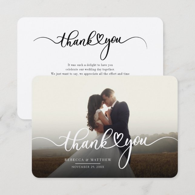 Cartão De Notas Foto Do Dia Do Casamento - Escrita Com Letra-Mão O (Frente/Verso)