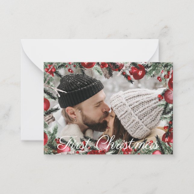 Cartão De Notas foto dos ornamentos verdes de Natal de Natal (Frente)