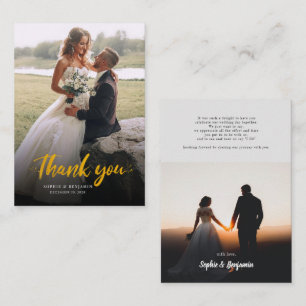 Cartão De Notas Foto Dourada De Casamento Com Letra De Mão Obriga