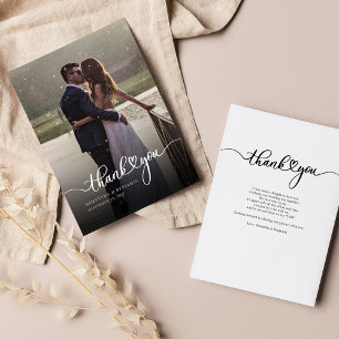 Cartão De Notas Foto Elegante Carta-Mão Obrigado Casamento