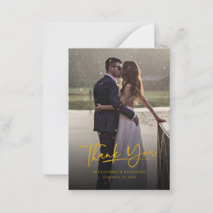 Cartão De Notas Foto Elegante De Casamento Dourado Com Mão Obrigad