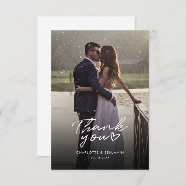Cartão De Notas Foto Elegante Moderna Casamento De Script Obrigado (Frente/Verso)
