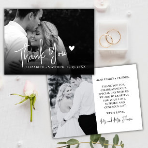 Cartão De Notas Foto em Preto e Branco Script Casamento Agradecime