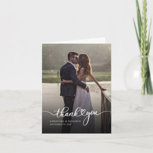 Cartão De Notas Foto Moderna - Casamento Com Letra De Mão Obrigado