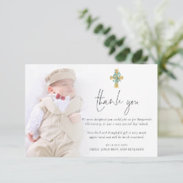 Cartão De Notas Foto Moderna Cruzando Natal Batismo Obrigado