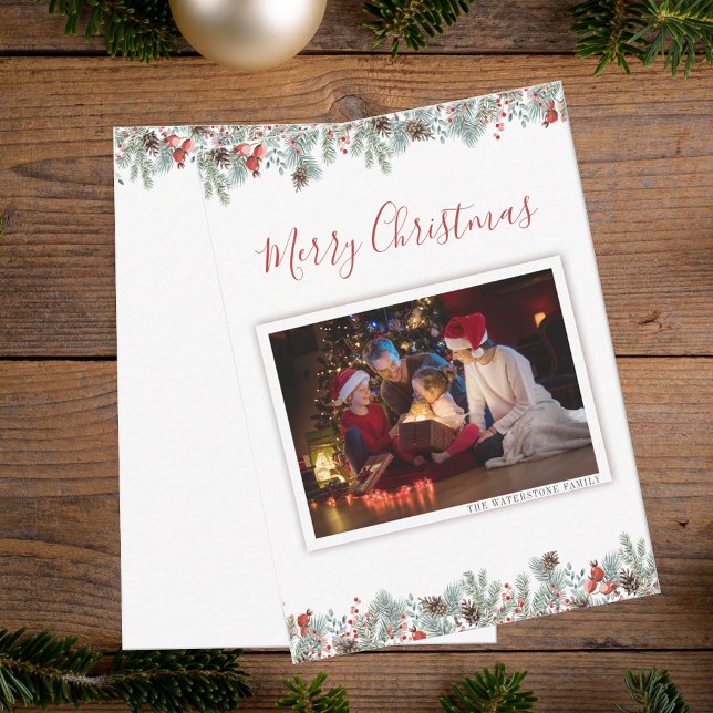 Cartão De Notas Foto Moderna de Natal da Família Festa Rústica de  (Modern Merry Christmas Family Photo Rustic Holiday Note Card)