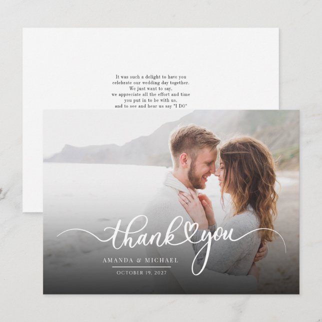 Cartão De Notas Foto Moderna do Script com Letra Mão Obrigado (Frente/Verso)