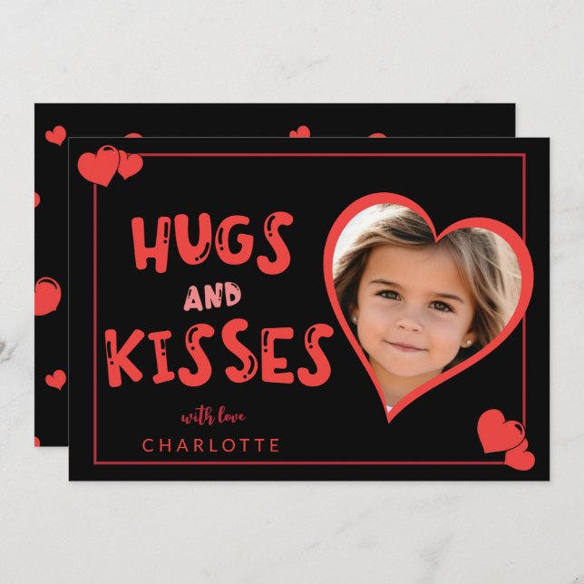 Cartão De Notas Foto Personalizada Do Dia de os namorados Hugs E K (Frente/Verso)