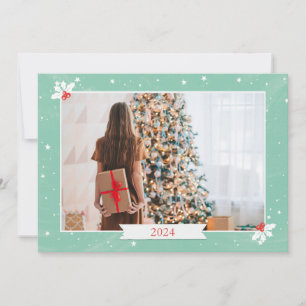 Cartão De Notas Foto Simples de Natal em Verde Hortelã