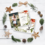 Cartão De Notas fotografia vermelha e verde da folia do natal do o<br><div class="desc">Cartão de Natal de folhagem de cor de água de Feriados mais Felizes. Foto vermelha e verde da folhagem de Natal</div>