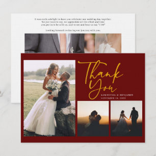 Cartão De Notas Fotos de Dia de Casamento com Letra Mão Obrigado