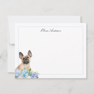 Cartão De Notas Francês Bulldog Blue Hydrangea Personalizado