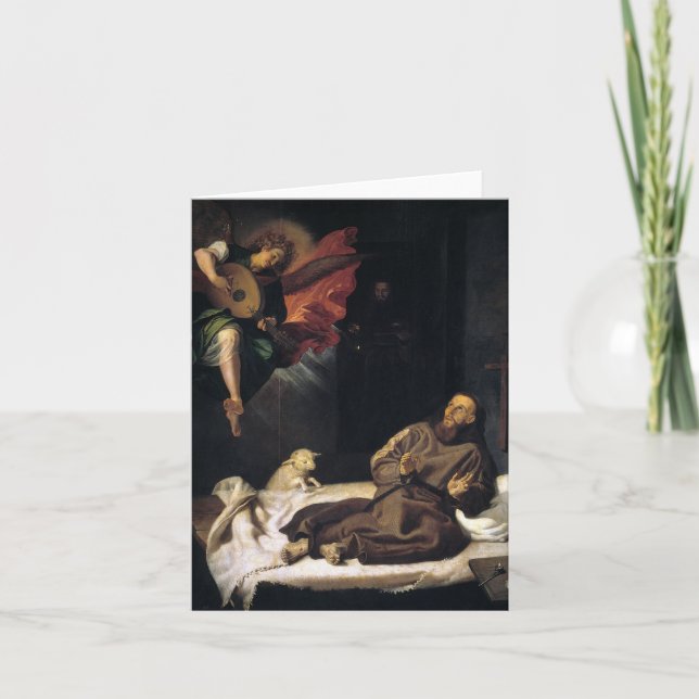 Cartão De Notas Francisco de Assisi com música de anjo (Frente)