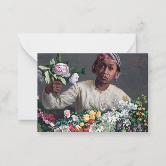 Cartão De Notas Frederic Bazille - Jovem Mulher com Peonias (Frente)