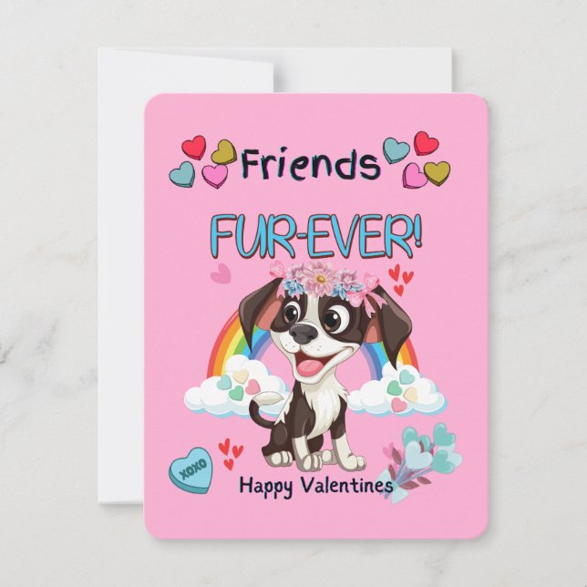 Cartão De Notas Friends Fur-Ever Cute Puppy Classroom Valentines (Frente)