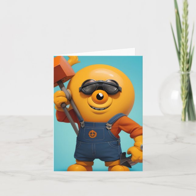 Cartão De Notas Fröhlicher Baumeister – Gelber Held mit Hammer   (Frente)