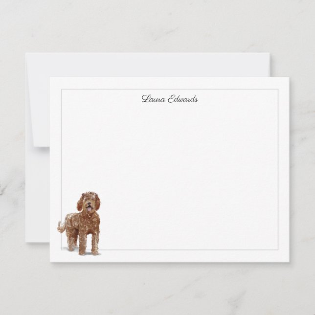 Cartão De Notas Fronteira de Cinza Labradoodle Personalizada (Frente)