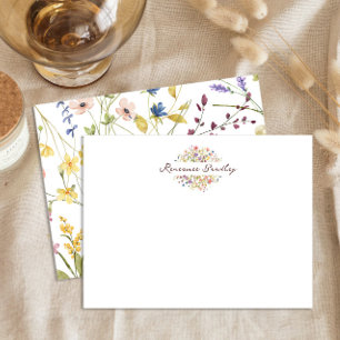 Cartão De Notas Fronteira de Flor Selvagem Elegante