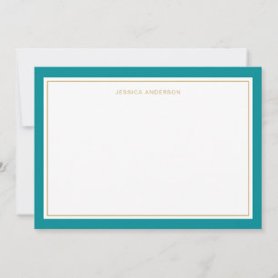 Cartão De Notas Fronteira Dourada Do Teal Elegante E Feminina Pers