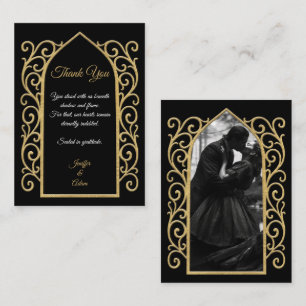 Cartão De Notas Fronteira ornamentada preto e dourado casamento gó