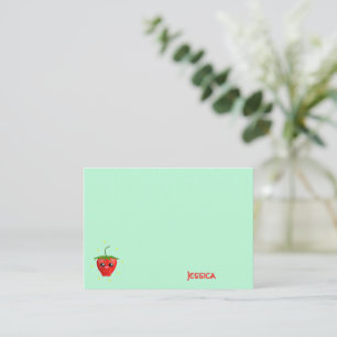 Cartão De Notas Fruta de morango monograma kawaii em turquesa