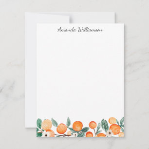 Cartão De Notas Fruta Laranja de Citrus de Aquarela Personalizada