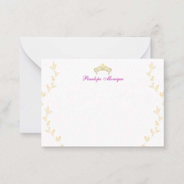 Cartão De Notas Fuchsia Pink e Ouro Crown Kids Notecard (Frente)