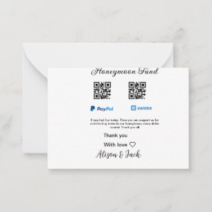 Cartão De Notas Fundo de lua de mel doação venomo pagamento Q R ca