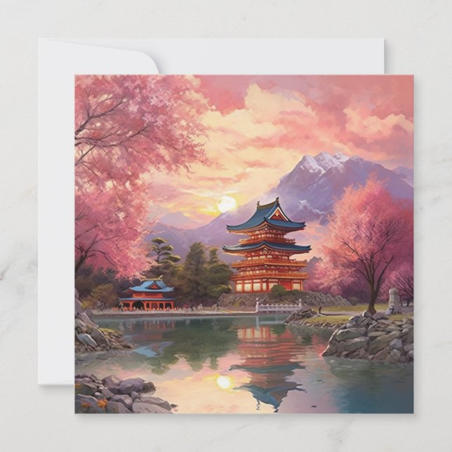 Cartão De Notas Fundo de Paisagem Japonês com Aquarela (Frente)