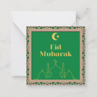 Fundo Verde Eid Mubarak com quadro de efeito 3D
