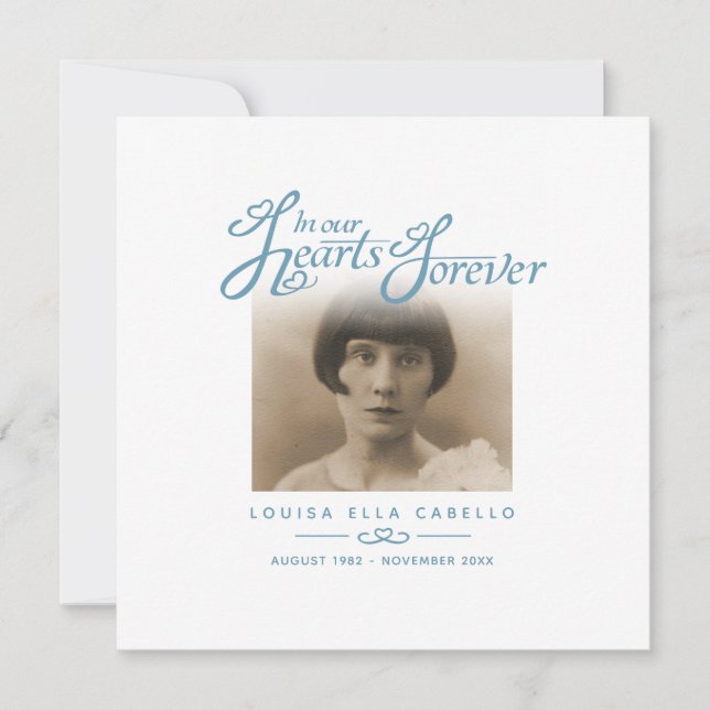 Cartão De Notas Funeral em nossos corações, ela ficou poema azul (Frente)