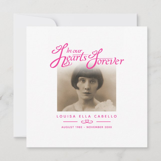 Cartão De Notas Funeral em nossos corações, ela ficou rosa branca (Frente)