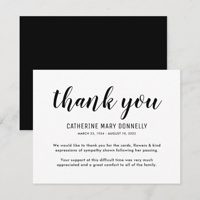 Cartão De Notas Funeral Simples Obrigado (Frente/Verso)