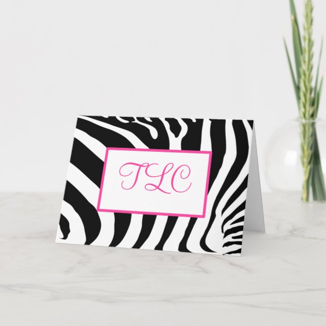 Cartão De Notas Funky Zebra Monogram Card (Frente)