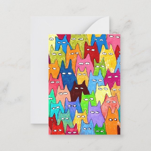 Cartão De Notas Funny Cartoon Cats Color Pencil Drawing (Frente)