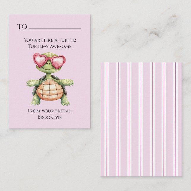 Cartão De Notas Funny Turtle Kids School Valentine Card (Frente/Verso)