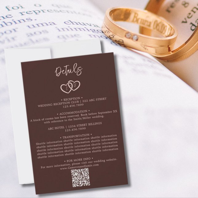 Cartão De Notas Gabinete de Detalhes de Casamento de Código QR de  (Minimal Hearts QR Code Wedding Details Enclosure Note Card)