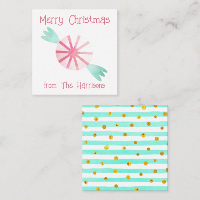 Cartão De Notas Gabinetes para presentes de Natal com hortelã-pime (Frente/Verso)