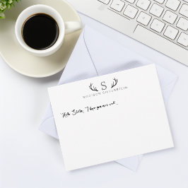 Cartão De Notas Galhos de Veado Elegantes Cinza Monograma